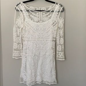 Womens White Lace Sheer Overlay Dress